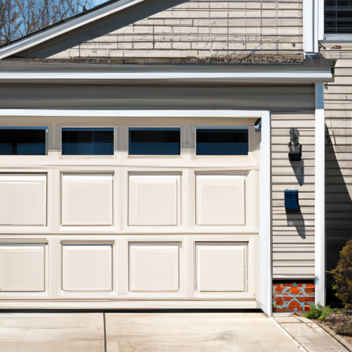 Residential Brookline garage with sectional garage door visible, driveway and house facade, daylight.