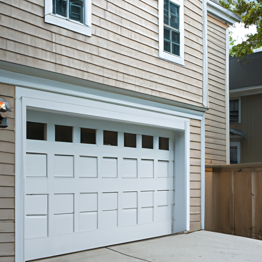 Exterior view of a Brookline, MA home showing a full garage door, driveway, and weatherproofing details under overcast light.