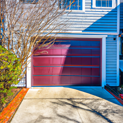 Suburban Brookline home with a closed raised-panel garage door, brick facade and trimmed driveway.